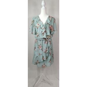 Maurices Floral Flutter Sleeve Faux Wrap Dress Large Mint Green New NWT